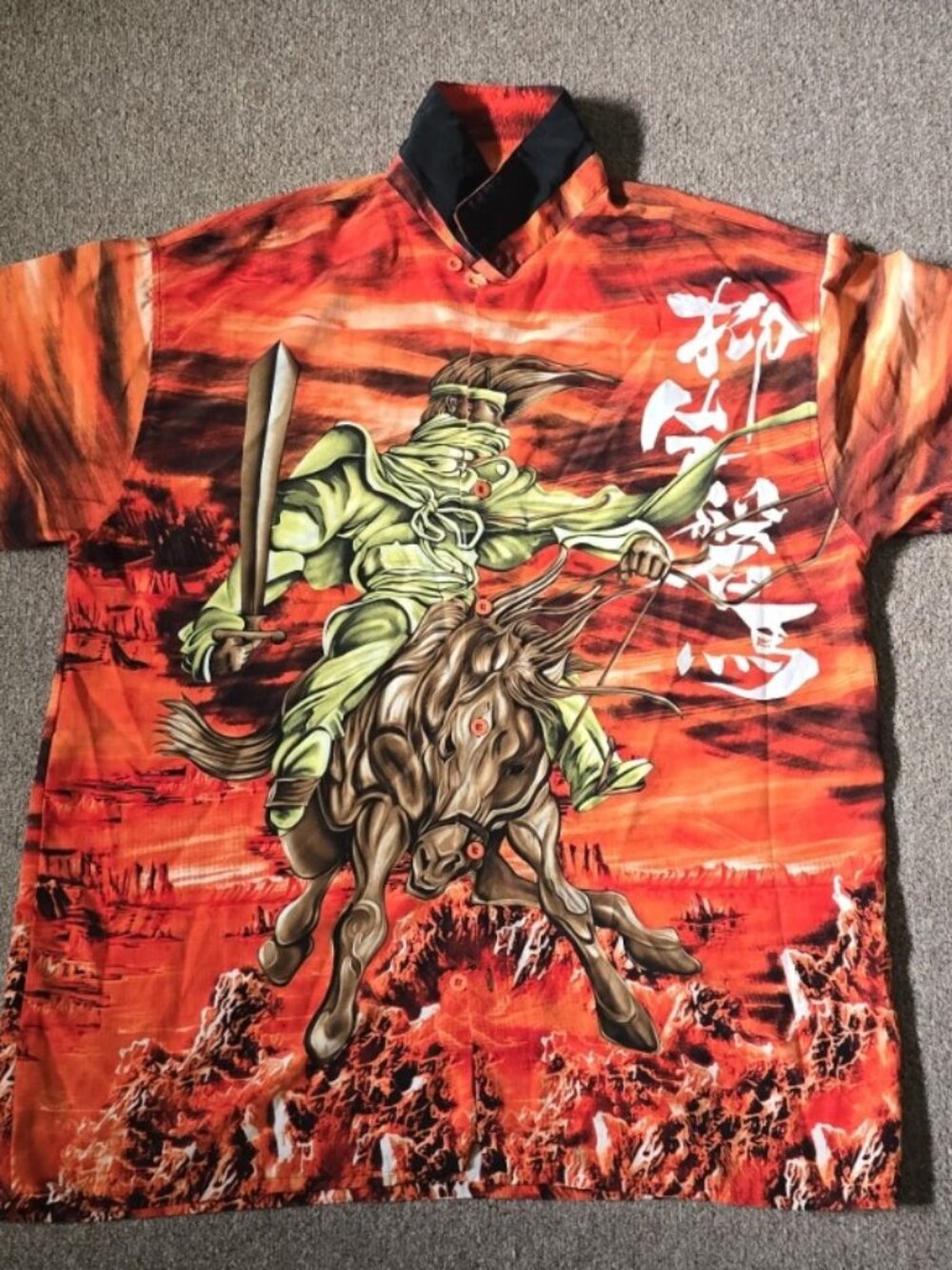 TRUST Brand Samurai & Horse Size Large Men's Short Sleeve Button Down Polyester